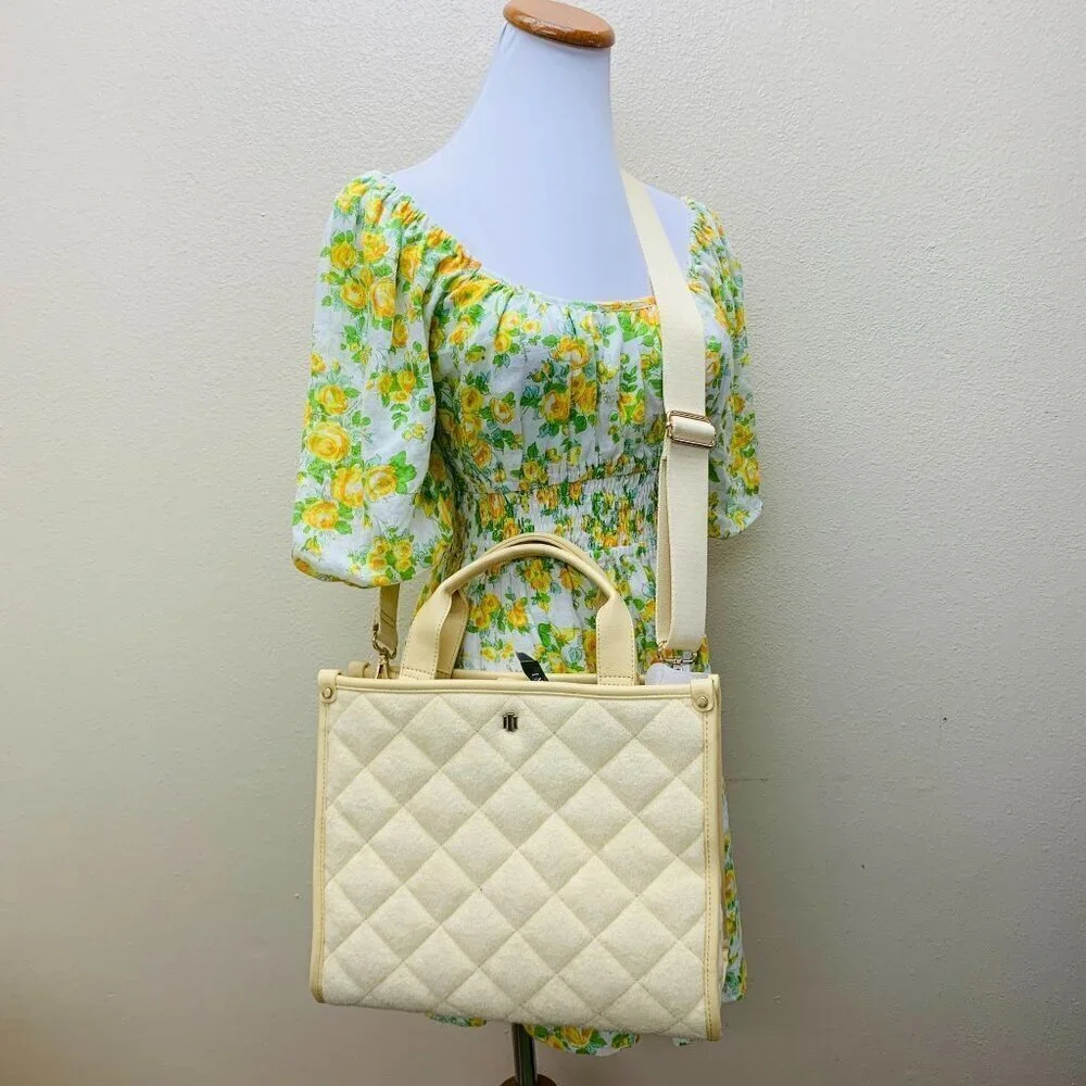INC Soft Quilted Caitlinn Terry Tote Satchel Crossbody Bag in Butter Yellow